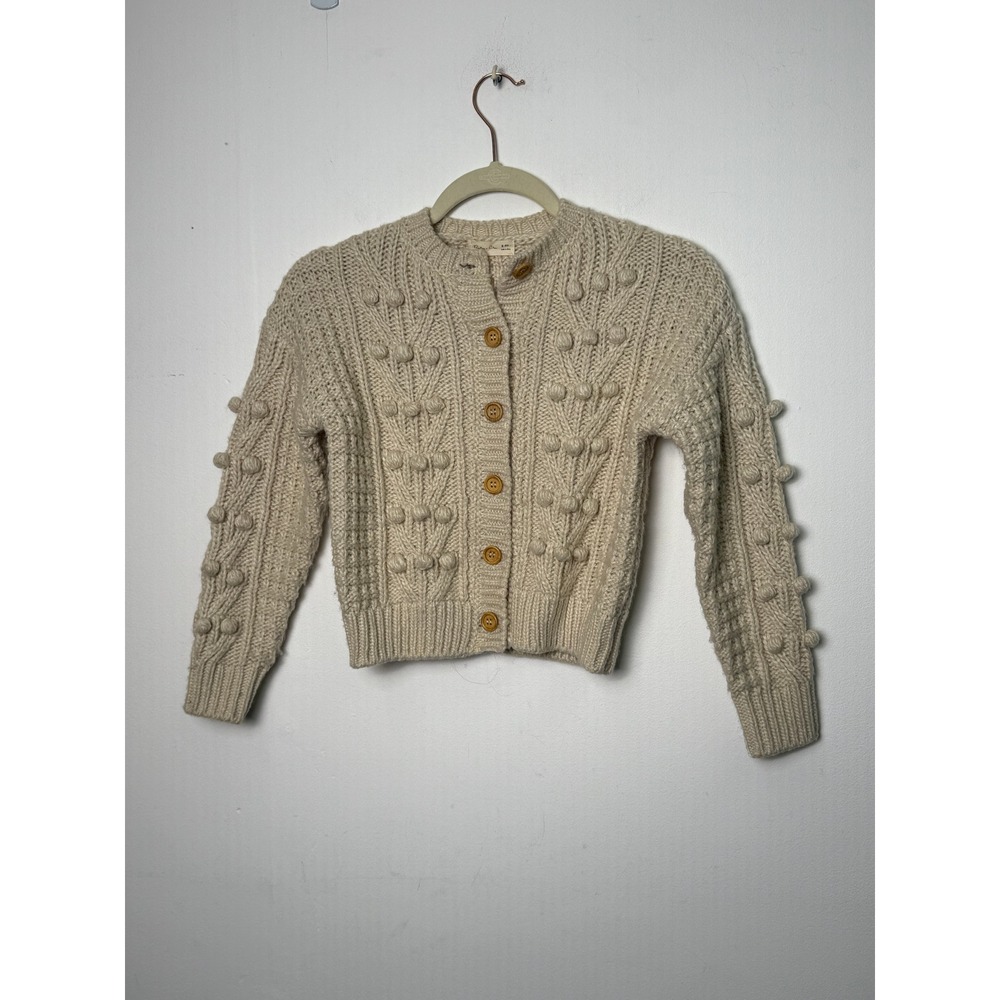 Rylee + Cru Kids Cream Cable Knit Popcorn Cardigan Sweater Size 8-9Y Wool Blend